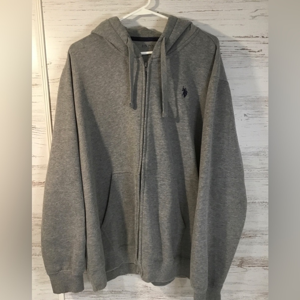 Polo Ralph Lauren Hoodie Mens 2XL Gray Full Zip Sweatshirt Horse Logo Solid Grey